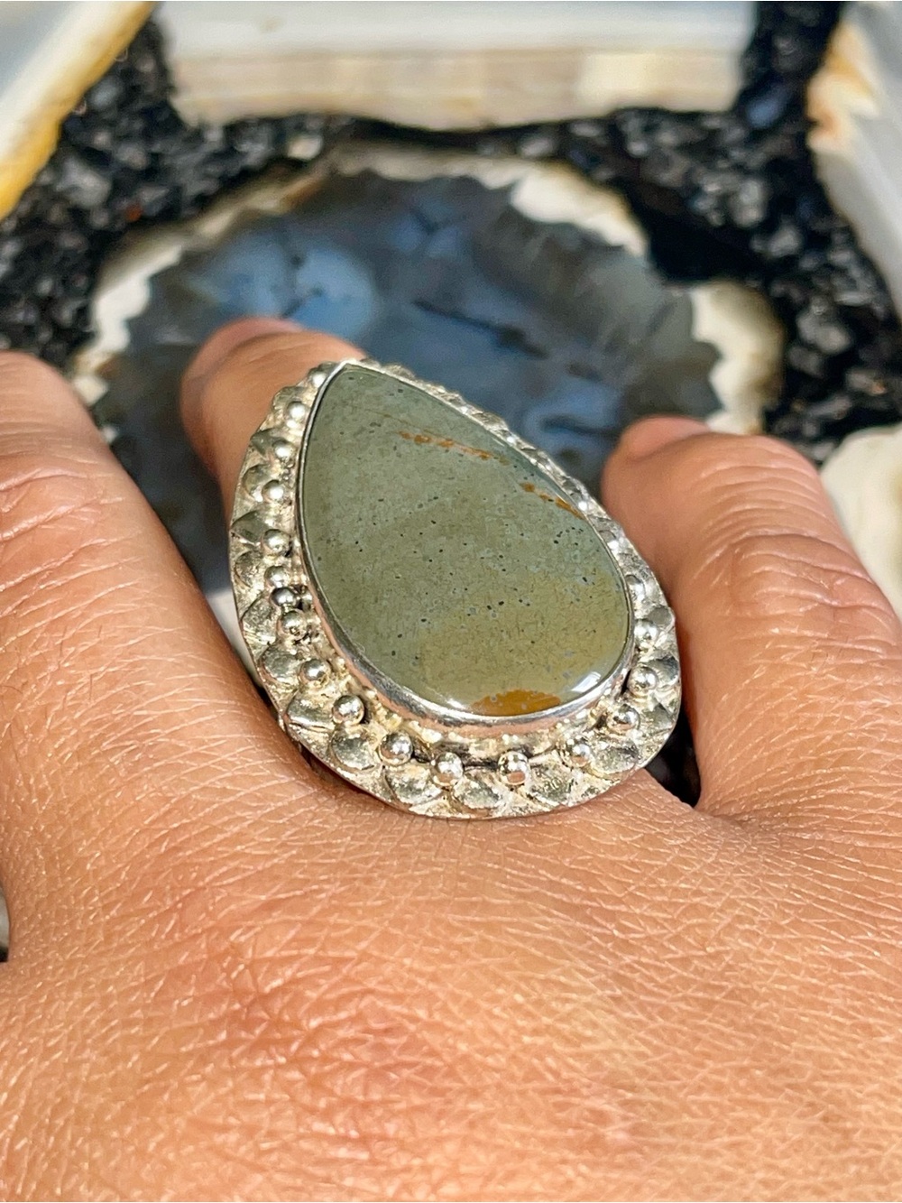 Polychrome Desert Jasper Crystal Ring Size 9